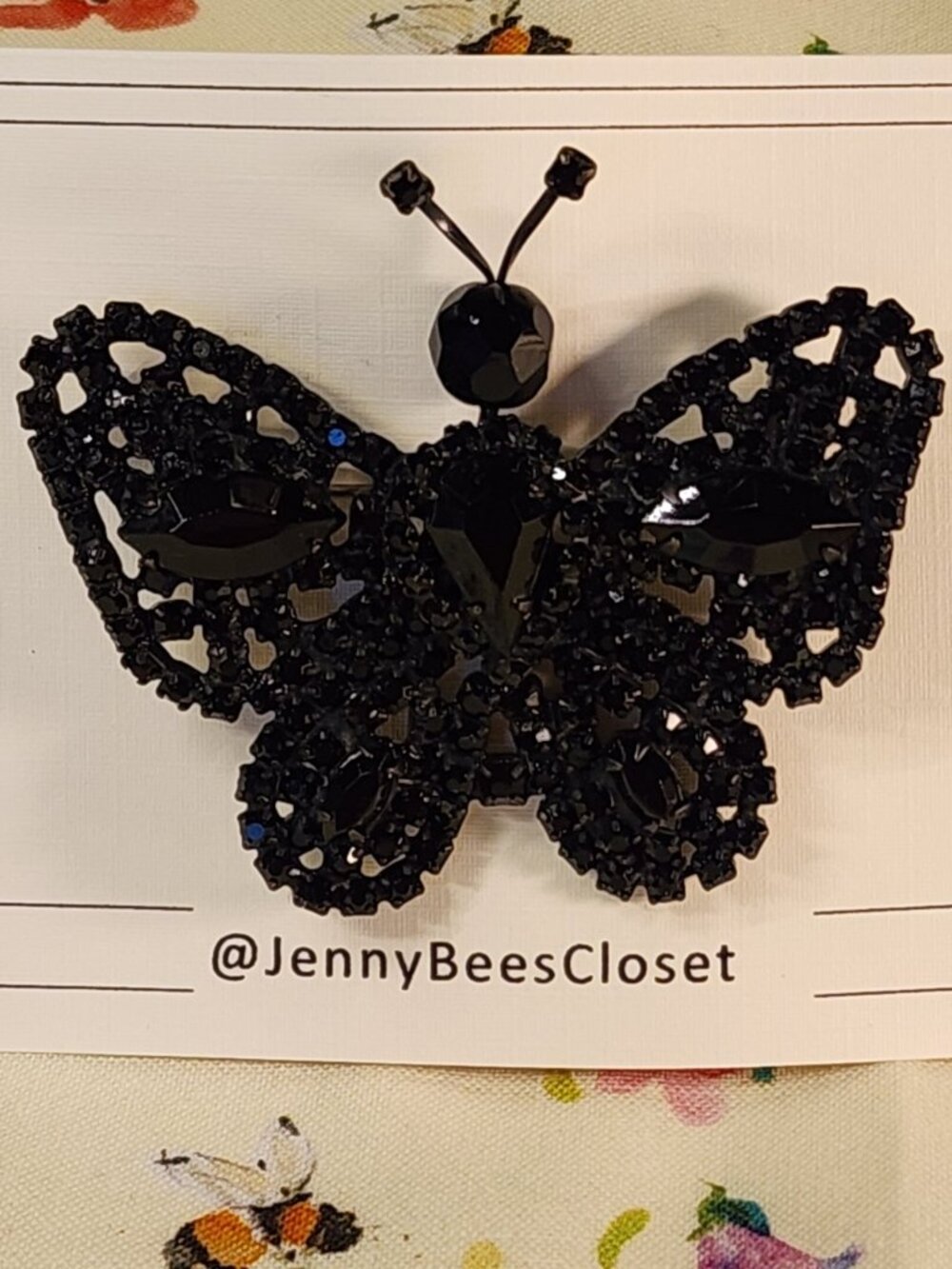 VINTAGE Mid-Century Black Japanned Metal Butterfly Brooch